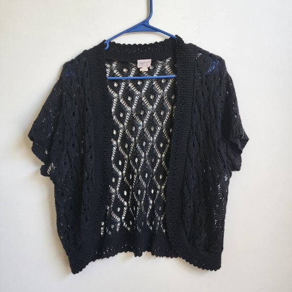 Sweet Kizz Black Loose Knit Sweater Open Front Short Sleeve Cardigan Shr… - Picture 7 of 13